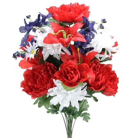 Admired By Nature Artificial 24 Stem Peony Lily  Mum Mixed Bush Red White  Blue ABN1B006RDWTBL